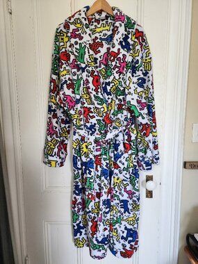 Keith Haring Plush Print Robe – Unisex Large Oversized Multicolor Ripple Junctio